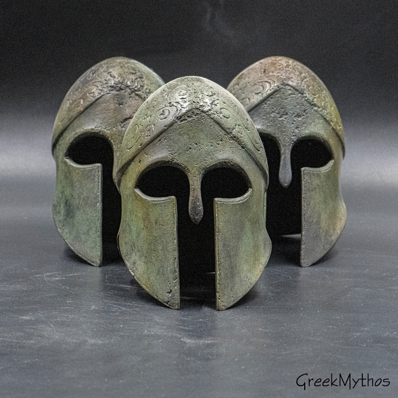 Ancient Greek Bronze Helmet, Corinthian Spartan War Helmet Museum Replica, Metal Art Sculpture, Collectible Art Gift image 4