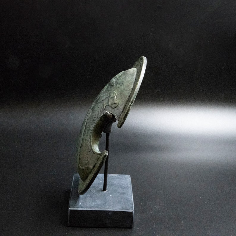 Ancient Greek Bronze Shield with Satyr and Vine Leaves Symbol of God of Wine Dionysos Museum Replica Metal Art Sculpture