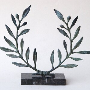 Bronze Olive Wreath Greek Sculpture, Olive Tree Branches, Ancient Greece Goddess Athena Symbol, Greek Mythology and Art image 3