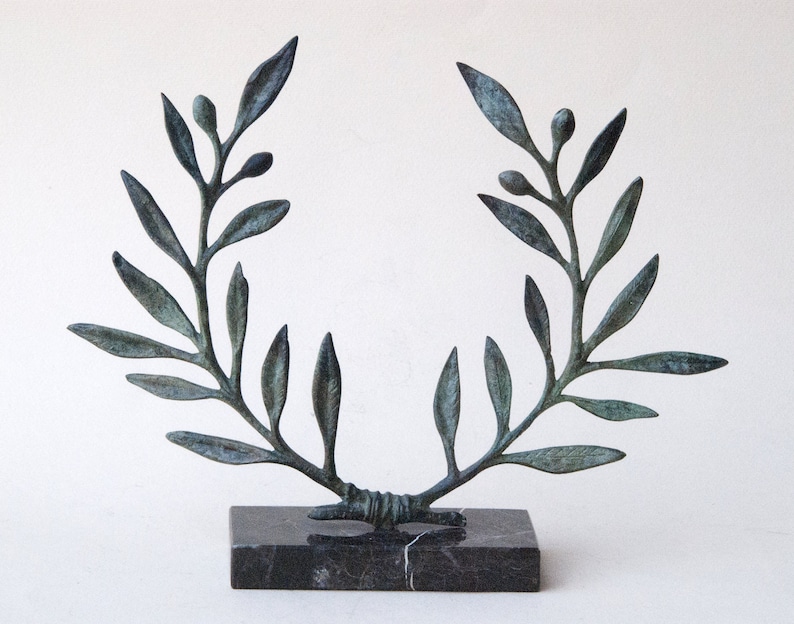 Bronze Olive Wreath Greek Sculpture, Olive Tree Branches, Ancient Greece Goddess Athena Symbol, Greek Mythology and Art image 3