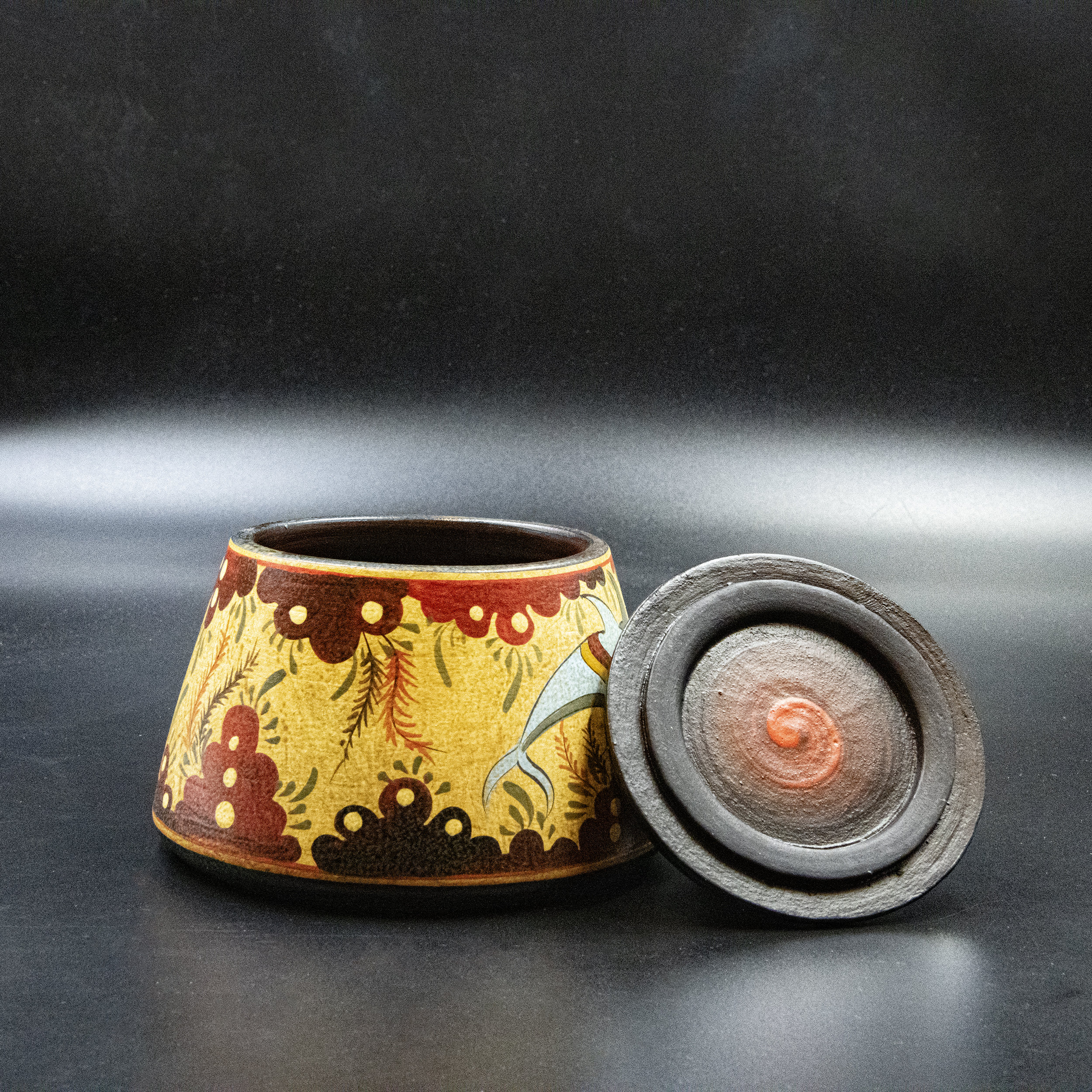 Greek Minoan Terracotta Box, Container with Lid and Handpainted Dolphins Decoration, Ancient