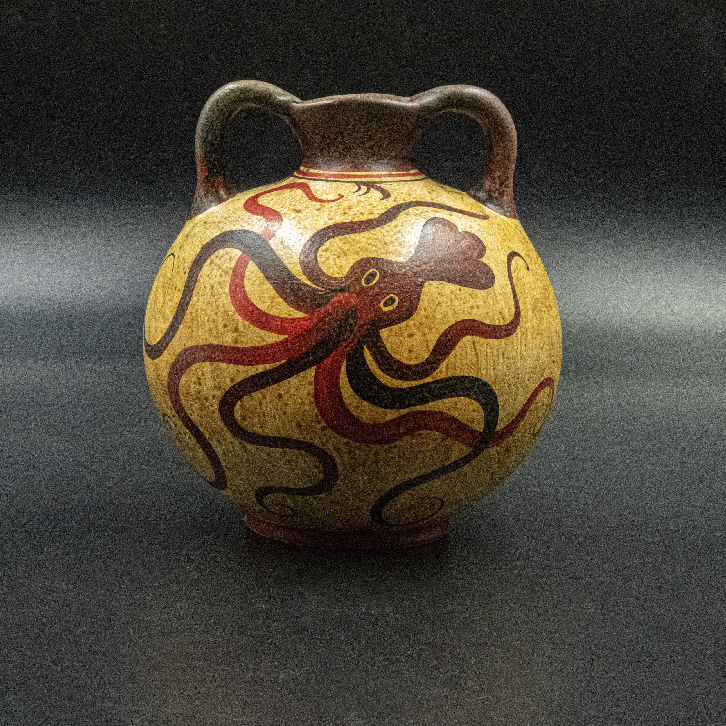 Minoan Terracotta Jar, Ancient Greek TwoHandled Vessel with Handpainted Octopus, Decoration
