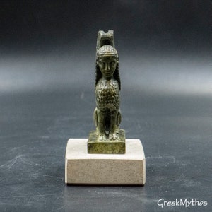 Pequeña estatua de bronce de esfinge, criatura mítica griega antigua, monstruos de la mitología griega, réplica de museo, escultura de metal, decoración del hogar imagen 7