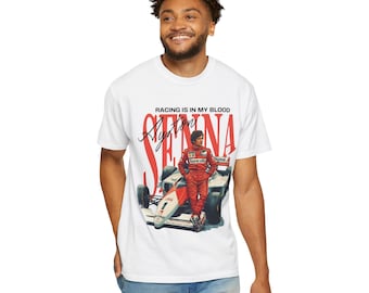 Maglietta grafica da corsa di Ayrton Senna / Arte del pilota di Formula 1
