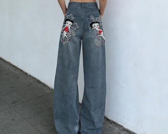 Personalized Wide Leg Jeans | Y2K Retro Custom Street Style, Plus Size