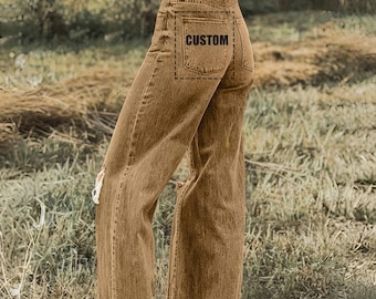 Custom High Waist Distressed|Ripped Knee Vintage Washed Denim|Boho Destroyed Western Style Jean