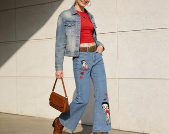 Graphic Jeans Y2K Casual Street Style High Waist Wide Leg Denim Bottoms for Her