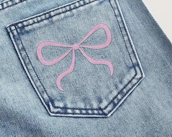 Personalized Y2K Wide Leg Jeans | Pink Bow, Plus Size