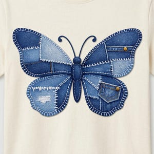Wzór motyla w patchworkowym denimie, pobranie cyfrowe PNG