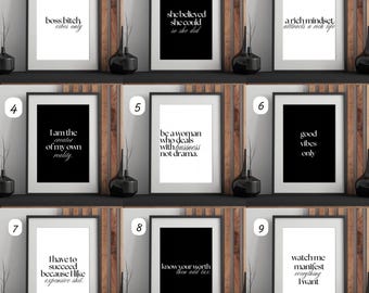 Girl Boss Inspirational Positive Motivational Prints, Female / Women Empowerment Wall Art Quotes. Manifestation Affirmations Funny Poster