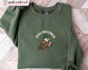 Sweat-shirt brodé Philadelphia Football, modèle Philly Bird Game Day, cadeau idéal pour les fans de football américain, modèle unisexe Gildan 18000 pour hommes et femmes.