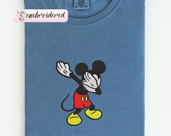 Comfort Colors® Embroidered Funny Mickey Mouse T-Shirt, Comfort Colors Pullover, Disneyland MickeyPose Embroidered Tee, Disney Trip Tee