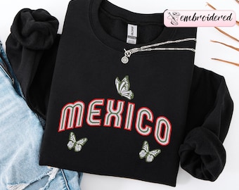 Embroidered Mexico Sweatshirt Vintage 1968, Retro Heritage Embroidery, Cultural Identity Sweater, Mexican Pride Sweatshirt, Soccer Fan Top