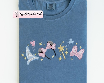EMBROIDERED Magical Minnie Bow Ears Comfort Colors T-shirts, Disney Sorcerer Magic Kingdom WDW Disneyland Embroidery Tee
