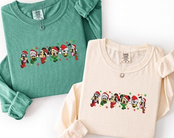 EMBROIDERED Mickey And Friends Christmas Comfort Colors T-Shirt, Disney Tee, Disneyland Xmas Family Holiday Tee, Christmas Family Matching
