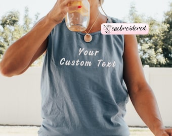 Débardeur brodé confort couleurs personnalisé : texte personnalisé