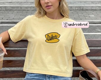 Luke’s Embroidered Diner Comfort Colors® Boxy Tee, Cozy Coffee Shop Tee, Gilmore Inspired Girls Fall Pullover, Vintage Cafe Lover Gift