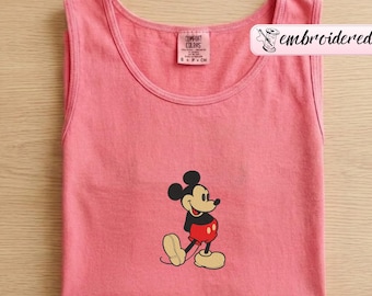 Comfort Colors® Embroidered Disneyland Mickey Mouse Tank Top, Comfort Colors Tank Top, Mickey Classic Pose Embroidered Tops, Disney Trip Top