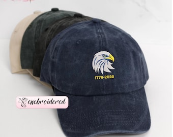 Embroidered Patriotic Eagle Dyed Hat, 250th Anniversary USA Cap 1776–2026, Bald Eagle Military Veteran Gift, American Pride Cap for Men