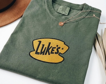 Comfort Colors®  Luke’s Embroidered Diner Shirt, Cozy Coffee Shop Tee, Gilmore Inspired Girls Fall Pullover, Vintage Cafe Lover Gift