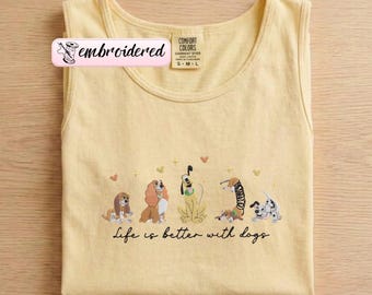 EMBROIDERED Disney Dogs Characters Comfort Colors Tank Tops , Retro Disney Dog Tops, Life is Better With Dogs, Disney Vacation 2026