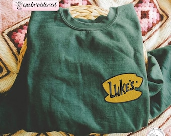 Luke’s Embroidered Diner Sweatshirt, Cozy Coffee Shop Crewneck, Gilmore Inspired Girls Fall Pullover, Vintage Cafe Lover Gift, Gift For Her