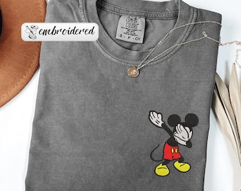 Comfort Colors® Embroidered Funny Mickey Mouse Vintage T-Shirt, Comfort Colors White Pullover Cozy Disney Fan Gift