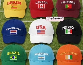 Embroidered Custom Country Flag Hat, Personalized Any Nation Baseball Cap, Soccer Fan Gift, International Football Match Day Headwear
