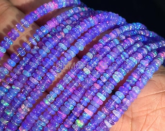 Lavender Ethiopian Opal Rondelle Beads, 3-5mm Ethiopian Opal Beads, Purple Ethiopian Opal Beads Strand, Rondelle Smooth Purple Opal Beads