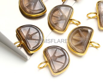 Natürliche Rauchquarz geschnitzt Orange Frucht Anhänger, geschnitzten Edelstein Frucht Charme, Heilstein Anhänger, Sterling Silber Gold Vermeil Anhänger