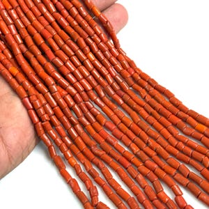 Cuentas tubulares lisas de coral italiano natural AAA+, cuentas de tubo de coral, cuentas de coral lisas de 25 cm (10 pulgadas), cuentas tubulares de coral de 4 x 7 mm para joyería.