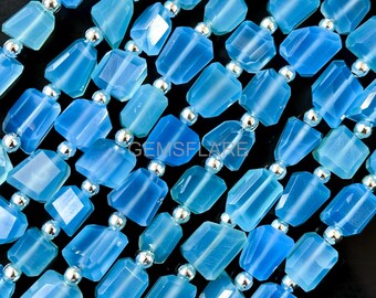 Blue Chalcedony Faceted Tumble Gemstone Beads, Wholesale Blue Chalcedony Beads for Jewelry Making Supplies, 5x7-6x8MM Loose Nuggets Beads 8"