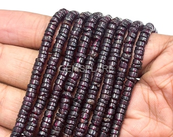 Natural Red Garnet Smooth Heishi Beads 4MM-4.5MM Red Garnet Gemstone Beads AAA Red Garnet Beads Loose Red Garnet Heishi Strand 8/16 Inch