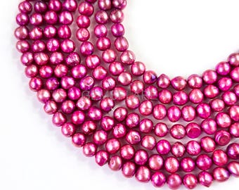 Dark Pink Freshwater Pearl Off Round shape Beads 7-8mm Natural Pink Pearl Beads, Dyed Pearl Loose Beads Jewelry Making Supplies, 15" inch