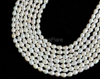 AAA Tiny White Rice Pearl Beads Natural Freshwater Pearls Oval Rice Pearls 4x6mm-5x7mm Genuine Freshwater Pearl Beads 15 Inch Strand