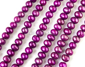 Hot Pink Freshwater Pearl Rondelle Pearl Beads, Natural Pearl Beads for Jewelry, 8-9mm Pink Pearl Beads, Large Pearl Bead, Pearl Rondelles