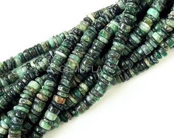 Natural Green Emerald Heishi Beads, 5-6MM Emerald Wheel Tyre Shape Beads, Heishi Shape Emerald Gemstone, Emerald Beads for Jewelry Making