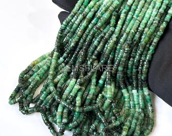 Natural Shaded Emerald Heishi Beads, 4MM Emerald Flat Tyre Shape Beads, Heishi Disc Shape Emerald Gemstone, Emerald Beads for Jewelry Making