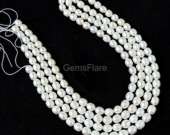Natural Baroque Freshwater Pearl White Fresh Water Loose Pearls Beads 9-10mm Nugget Pearl Beads for Jewelry AAA Potato Round Pearl Beads 15"