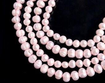 Baby Pink Freshwater Pearl Off Round Potato Shape Beads 8-9mm Genuine Natural Pearl Beads, Pink Pearl Beads for Jewelry Making Supplies 15"