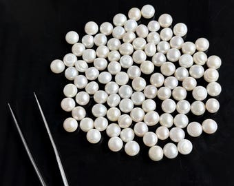 AAA Freshwater Pearl Cabochons Round Shape White Pearl Round Cabochon - 9mm-10mm Flat Back Loose Gemstone for Jewelry Ring Pendant Making