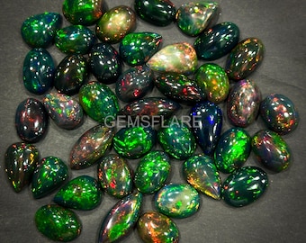 Fire Black Opal Cabochon Natural Fire Black Opal 10x14MM Fire Black Opal Gemstone Cabochon for Ring Pendant Fire Black Opal Crystal Stone