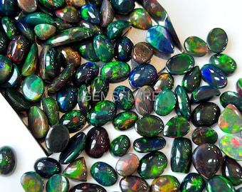 Natural Black Ethiopian Welo Opal Cabochon Fire Black Ethiopian Welo Opal Marquise Oval Black Ethiopian Welo Opal 8x10-10x14MM Gemstone Bead