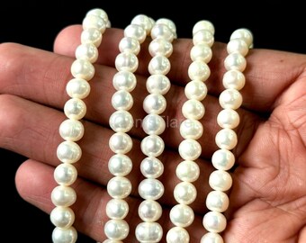 AAA White Freshwater Pearl Beads 6-7mm Round Beads Natural Freshwater Pearl Loose Beads Freshwater Pearl Strand Freshwater Pearl 15 Inch