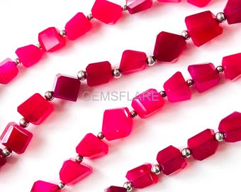 Perles de calcédoine rose vif à facettes, perles de calcédoine en gros pour fournitures de fabrication de bijoux, perles en vrac de 5 x 7-6 x 8 mm 8 po