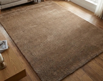 Solid Brown Area Rug 7X10 8X10 9X12 Neutral Plush Carpet, Minimalist Living Room Bedroom Rug, Soft Modern Home Decor Rug