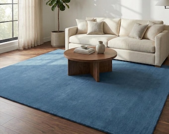 Blue Area Rug, Solid Color Modern Rug 7X10 8X10 Minimalist Living Room Carpet, Soft Contemporary Living Room Bedroom Home Decor Rug