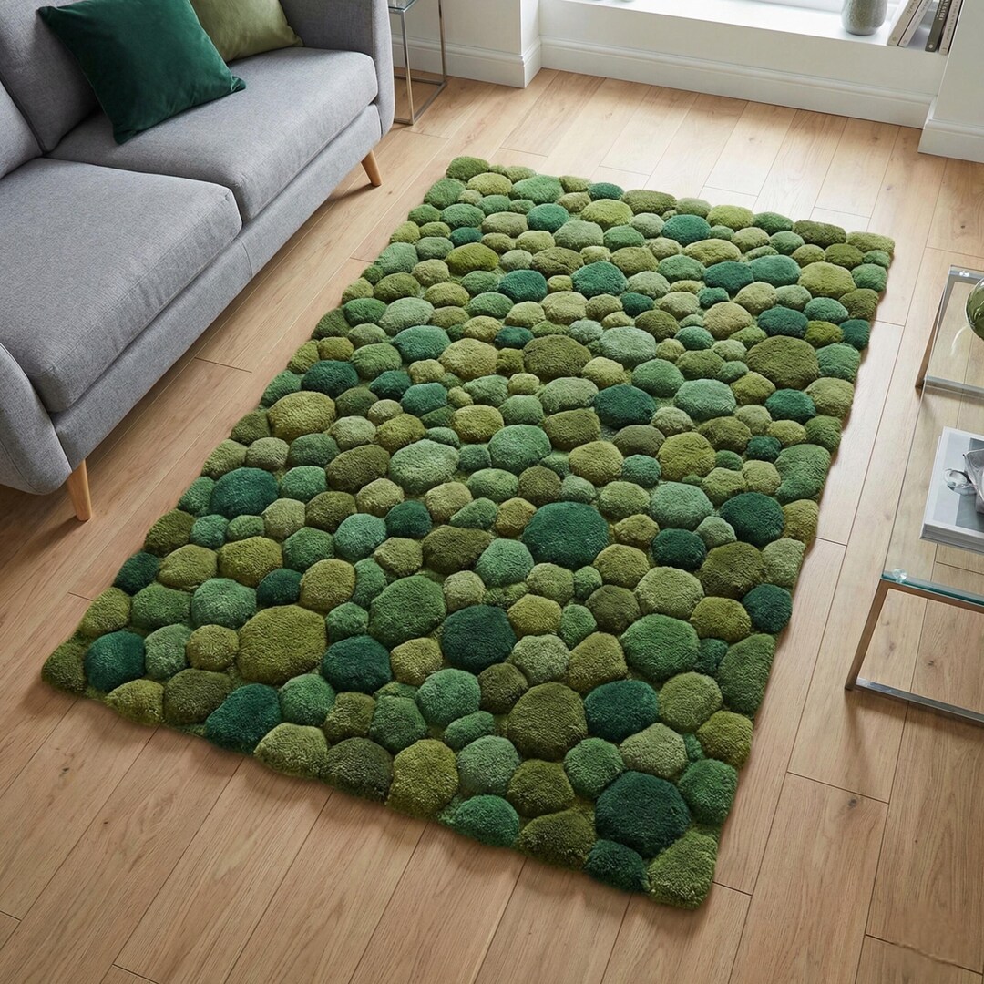 Green Pebble Rug 7X10 8X10 9X12 Moss Stone Area Rug, 3D Textured Green ...