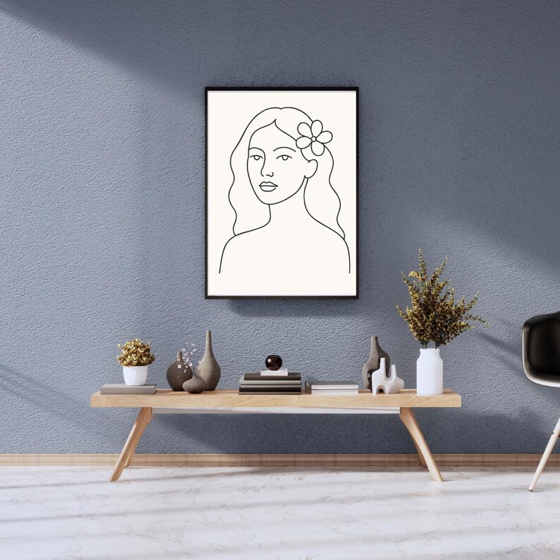 Minimalist Woman Line Art Print | Floral A4 (digital Download) - Etsy