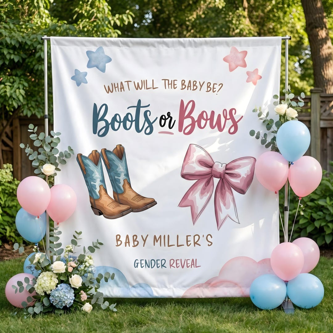 Aperturee Boots or Bows Gender Reveal Half Moon Arch Backdrop Kit, Cowboy Baby Shower Party Decor main image 1